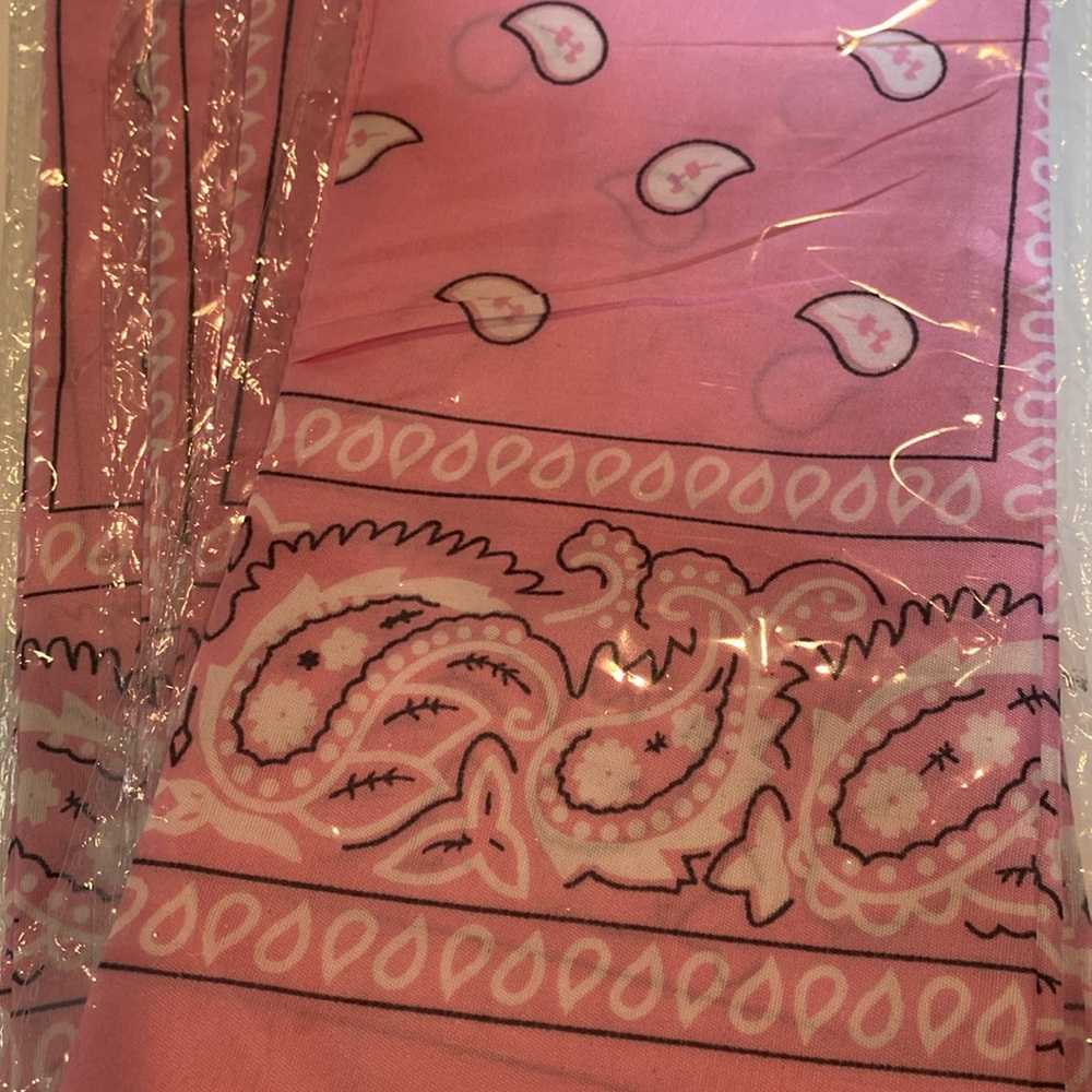 NWT Set of 10 Sealed Packages of Pink Paisley Bandanas.